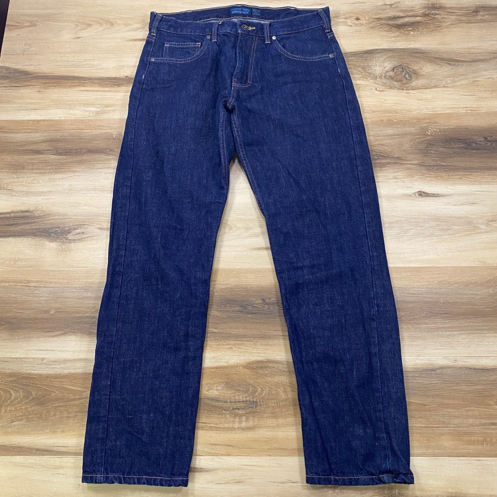 Patagonia Straight Fit Jeans 33x32 Dark Wash Organic Cotton Denim Flannel Lined